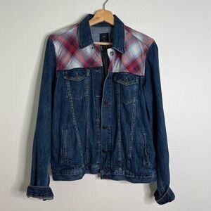 Gap x Pendleton Plaid Blue Denim Jacket Western Style Button-Down Size M Tall